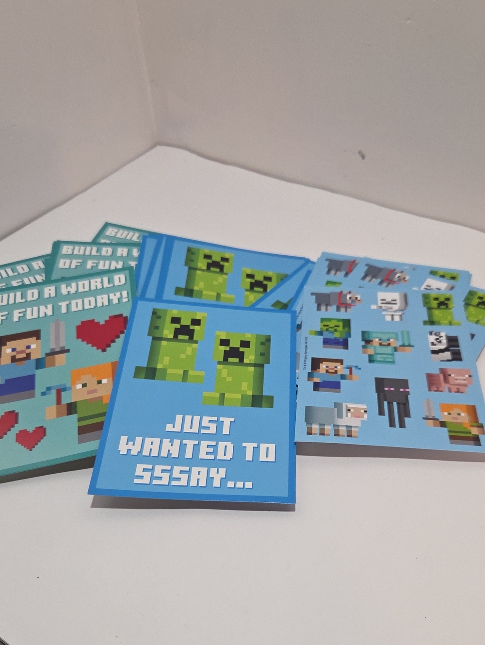 Minecraft Blue Creeper Valentine Sticker Greeting Card Set